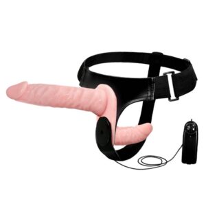 Ultra Passionate Harness 5 – Strap On Dublu cu Vibratii si Telecomanda, ABS Premium, 18 cm, Ø 3.5 cm