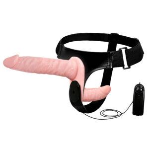 Ultra Passionate Harness 5 – Strap On Dublu cu Vibratii si Telecomanda, ABS Premium, 18 cm, Ø 3.5 cm