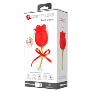 Pretty Rose Lover – Vibrator Trandafir cu Tongue Licking, Stimulator Clitoris, 12 moduri de stimulare