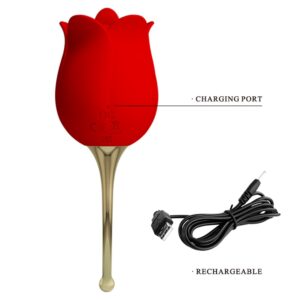 Pretty Rose Lover – Vibrator Trandafir cu Tongue Licking, Stimulator Clitoris, 12 moduri de stimulare