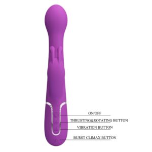 Pretty Love Twinkled Purple – Vibrator Rabbit 3 in 1 Waterproof, Silicon, Punctul G, 22.6 cm, Ø 3.7 cm