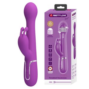 Pretty Love Twinkled Purple – Vibrator Rabbit 3 in 1 Waterproof, Silicon, Punctul G, 22.6 cm, Ø 3.7 cm