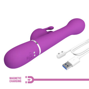 Pretty Love Twinkled Purple – Vibrator Rabbit 3 in 1 Waterproof, Silicon, Punctul G, 22.6 cm, Ø 3.7 cm