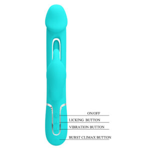 Pretty Love Kampas Green – Vibrator Rabbit Waterproof, 3 in 1, Functie Climax, Silicon, 23 cm, Ø 3.7 cm